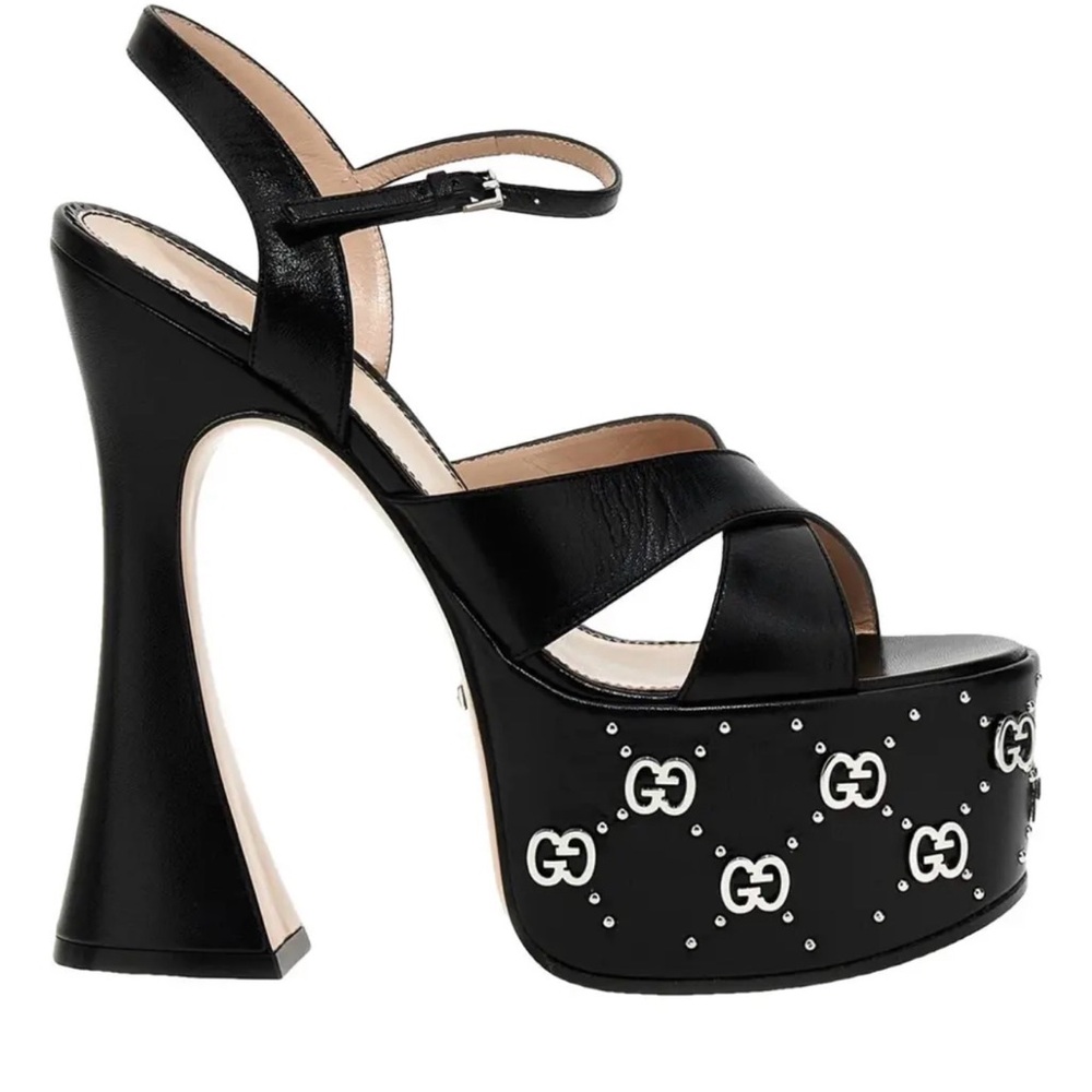 Gucci Black Platform Heels with Logo Accents - Picture 1 of 9